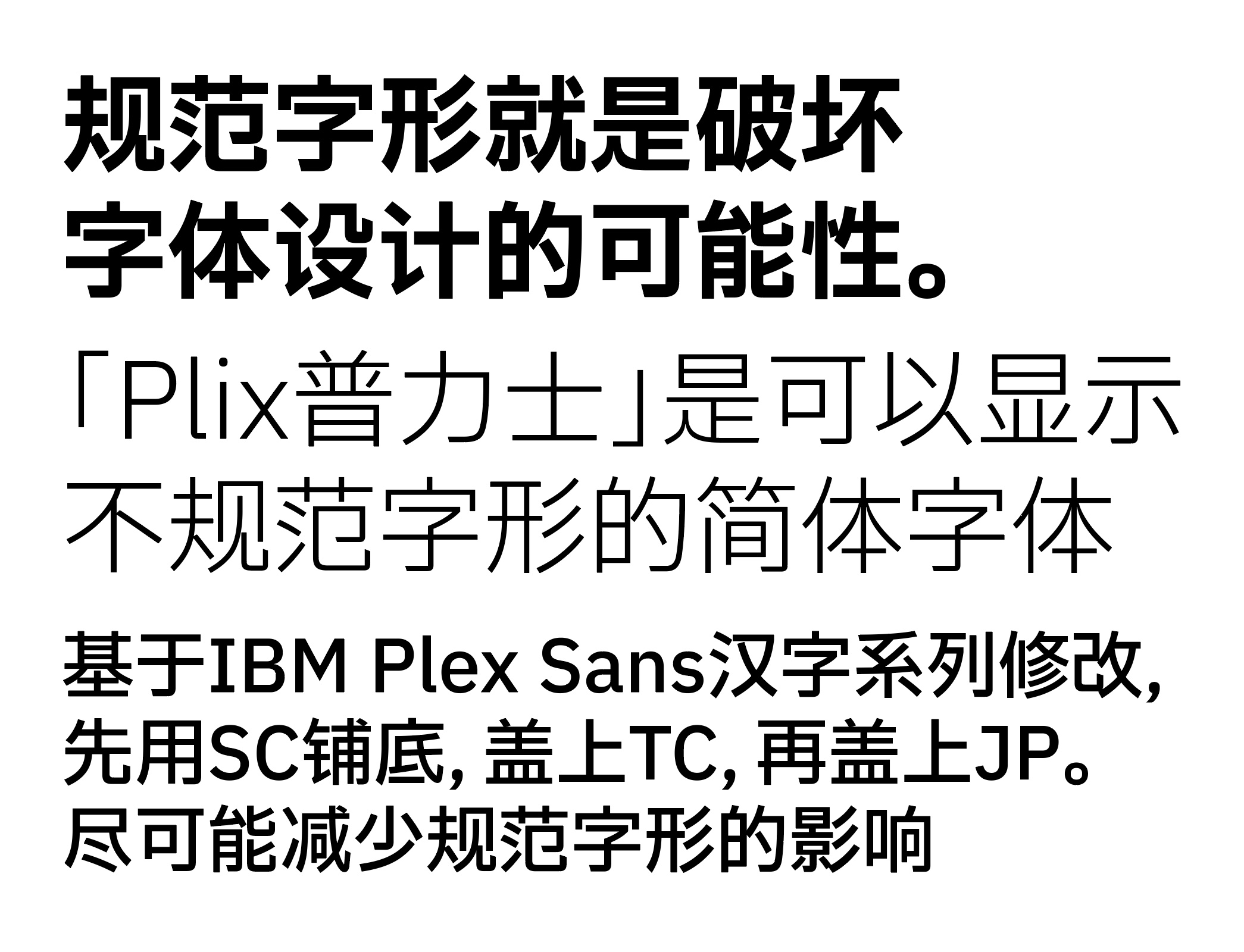 Plix普力士字体：基于IBM Plex Sans汉字系列修改合并的免费商用字体